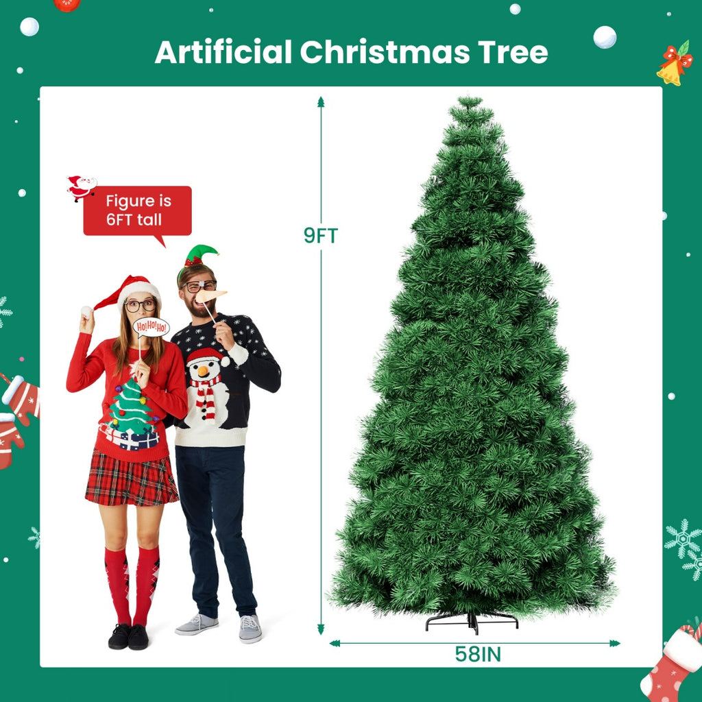 Pre-lit Artificial Christmas Tree, Prelighted Green Artificial Hinged Spruce Xmas Tree With 347 Branch Tips, 120 Incandescent Lights