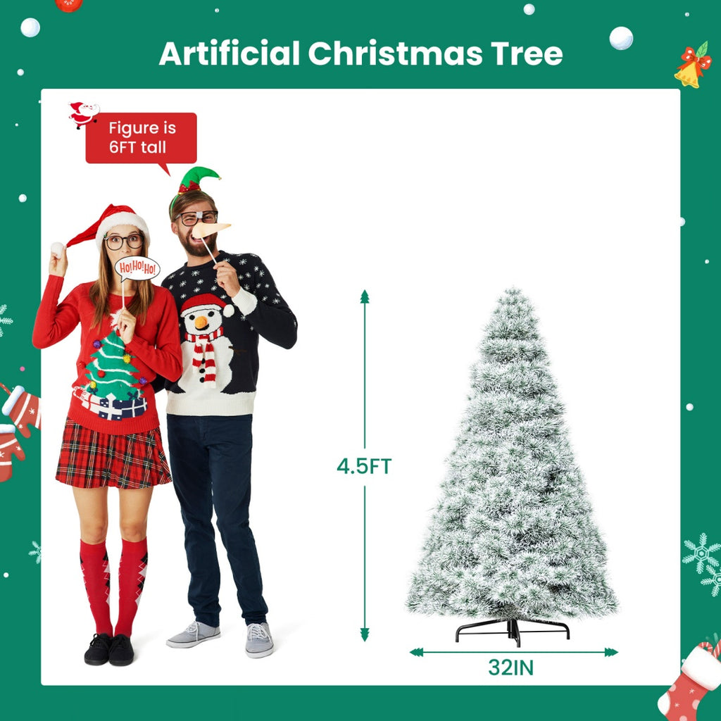 Pre-lit Artificial Christmas Tree, Prelighted Green Artificial Hinged Spruce Xmas Tree With 347 Branch Tips, 120 Incandescent Lights