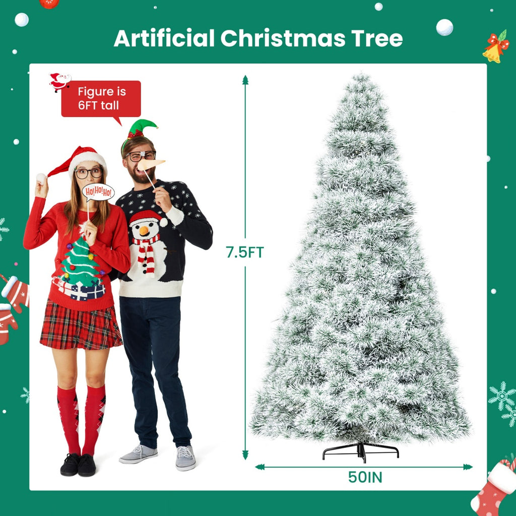 Pre-lit Artificial Christmas Tree, Prelighted Green Artificial Hinged Spruce Xmas Tree With 347 Branch Tips, 120 Incandescent Lights